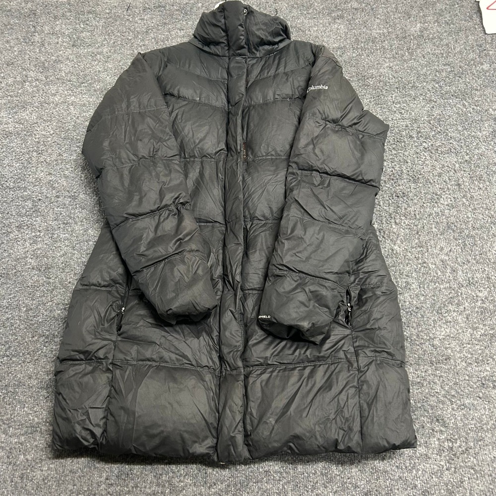 Columbia Long Puffer Jacket Womens Size L Black Down Omni-Shield Parka Coat